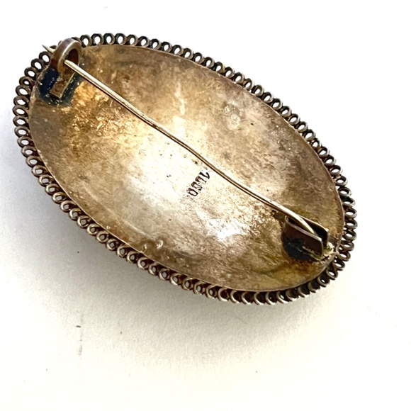 Midcentury 1940's Silver Filagree Brooch - Set with Blue stone - Picture 10 of 14